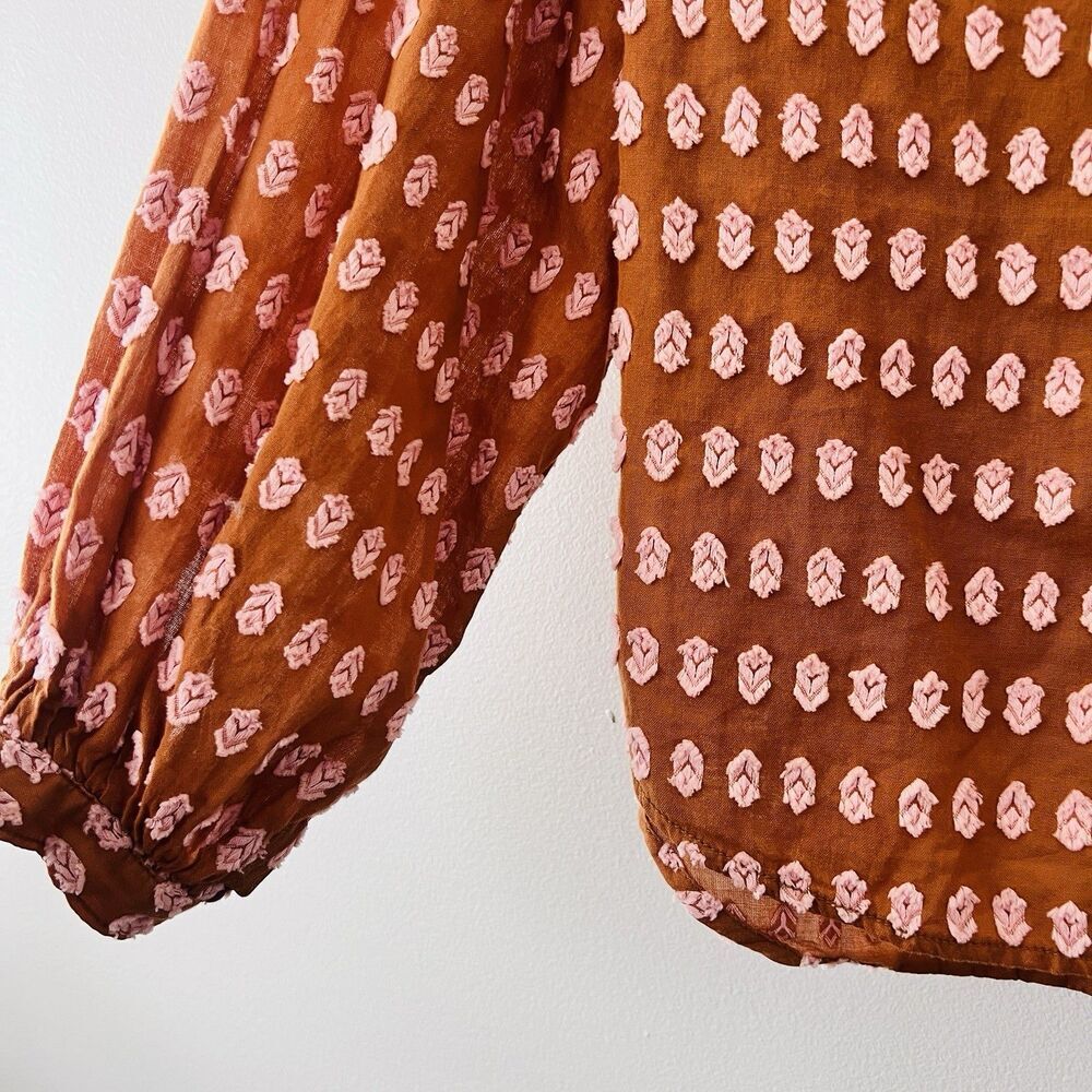Pilcro & the Letterpress by Anthropologie Tavi Textured Brown Peasant Blouse XS - Picture 4 of 12